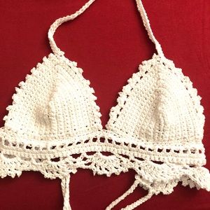 Crochet Bralette top in all white Size S/M
